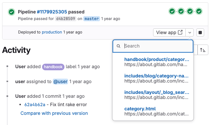 Merge request widget with route maps showing matched items and filter bar