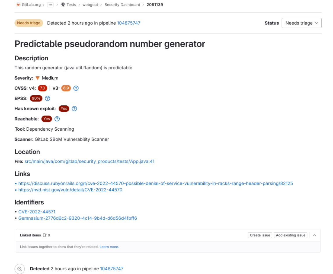 Reachability on the vulnerability page