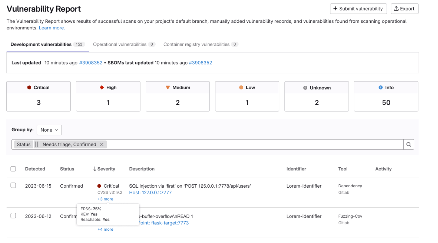 Reachability on the vulnerability report
